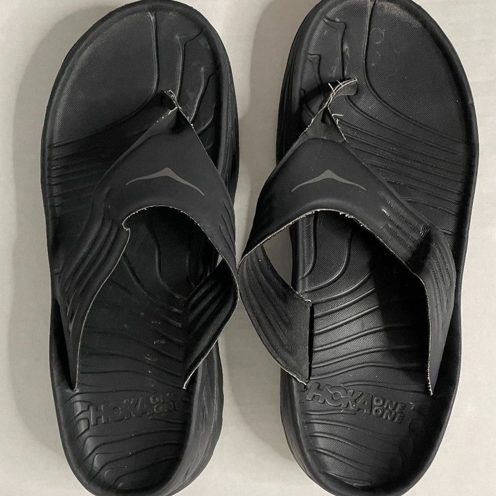 Mens Sz 11 Hoka One One Recovery Sandals Black Preowned
